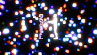 two people are standing next to each other in front of a colorful background